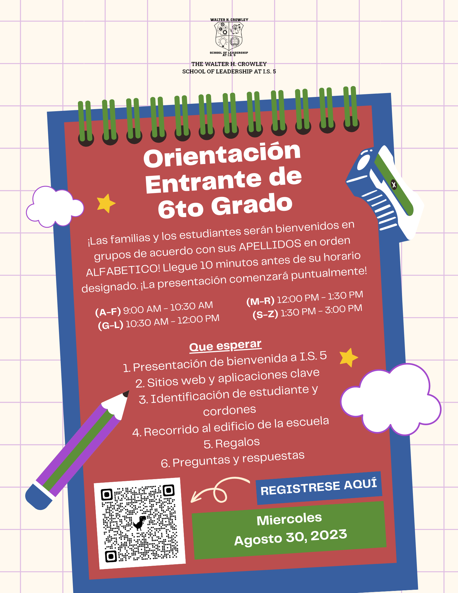 Incoming 6th Grade Orientation Flyer - Spanish