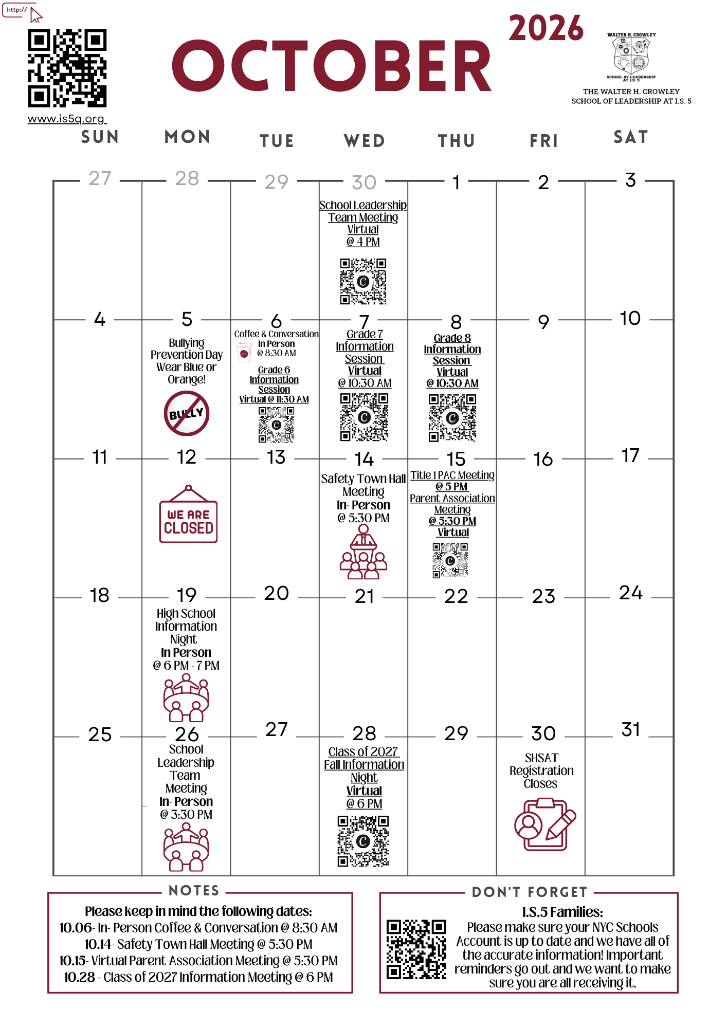October English Calendar