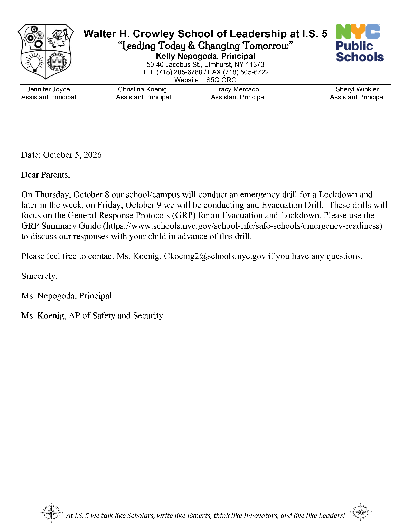 Safety Drill Letter